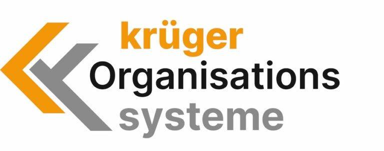 Logo Krüger Organisationssysteme Farben. gelb, schwarz grau