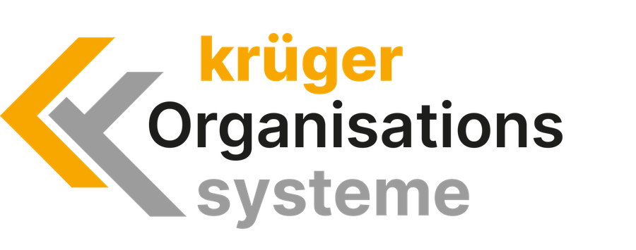 Logo Krüger Organisationssysteme Farben. gelb, schwarz grau ohne Hintergrund